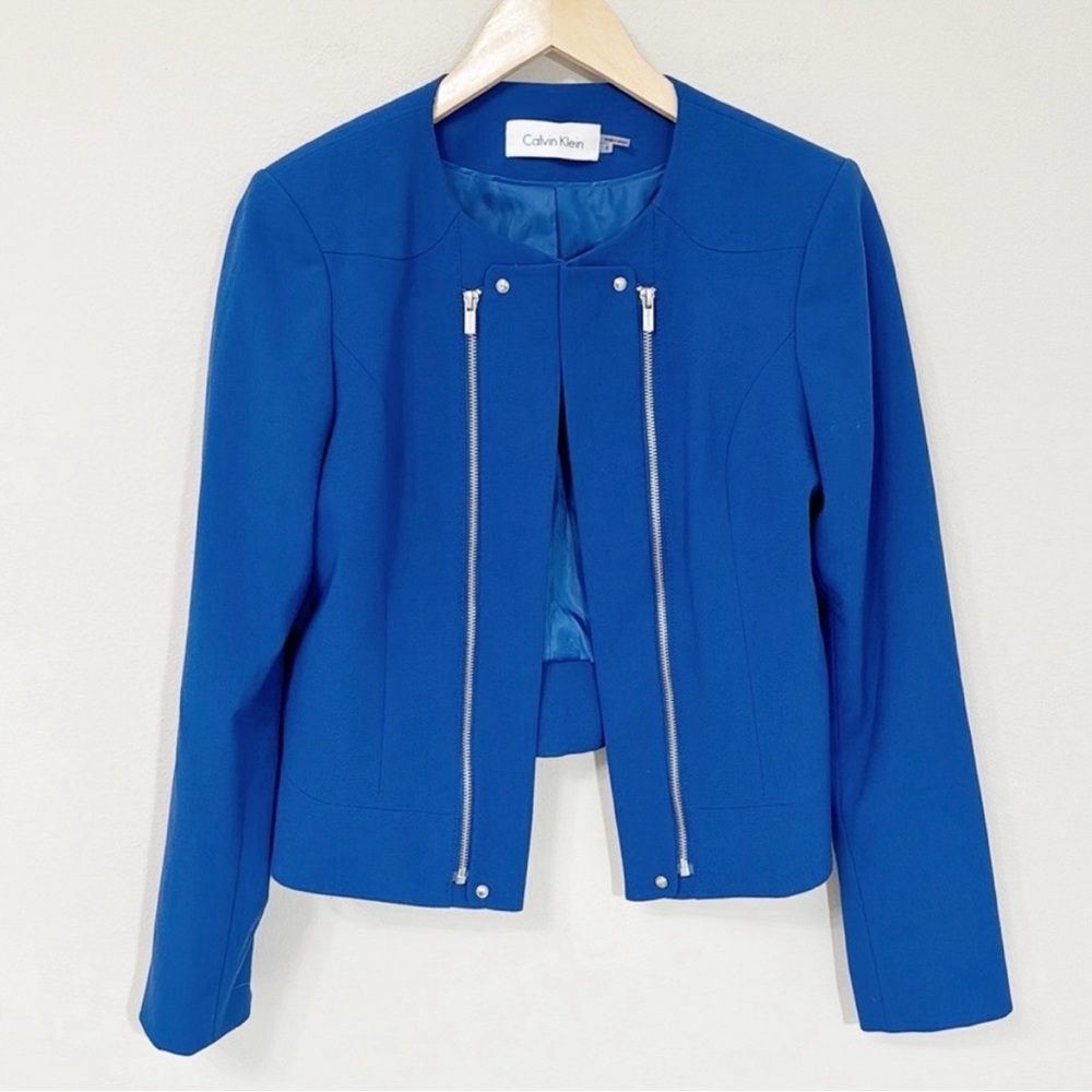 CALVIN KLEIN - Cobalt Blue Zip Moto Jacket Blazer